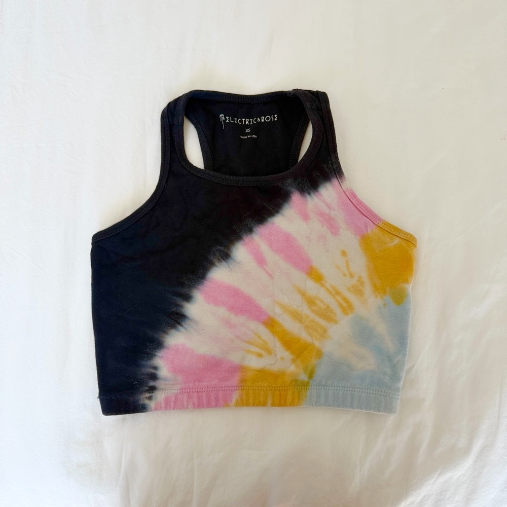 Electric & Rose Tie Dye Sports Bra Crop Top XS Rainbow Racerback Activewear - Picture 5 of 7